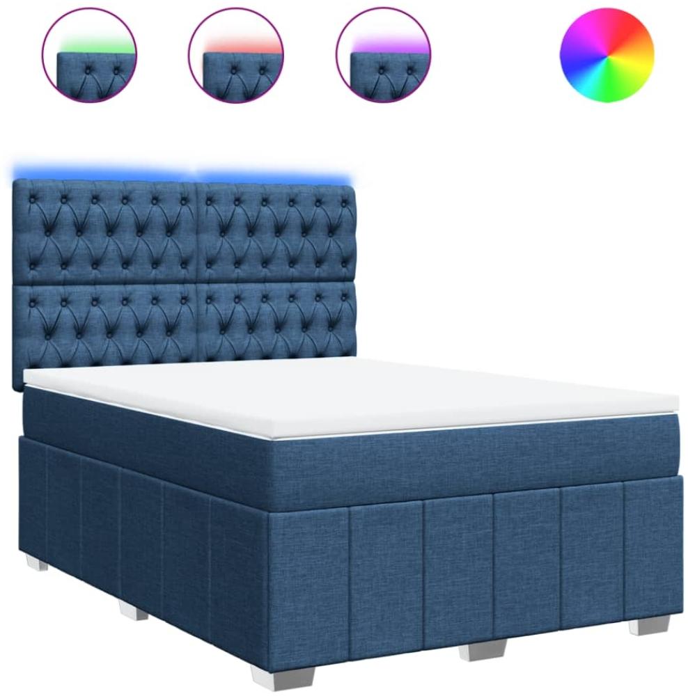 vidaXL Boxspringbett mit Matratze Blau 140x190 cm Stoff 3293976 Bild 1