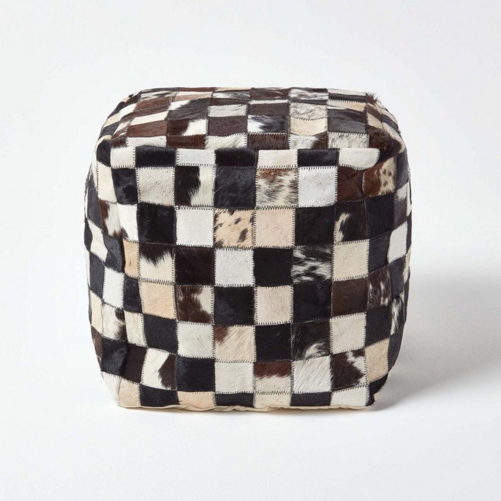 Homescapes Pouf Designer Hocker Pouf Patchwork Lederhocker braun Bild 1