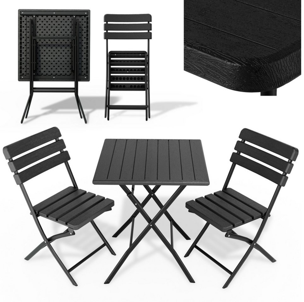 Onbest Balkonset Holzoptik mit Stahlgestell, (3-tlg), Wetterfest, 1 Tisch, 2 Stühle Bild 1