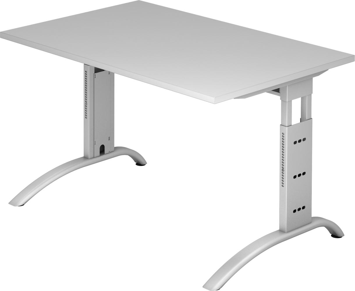 bümö manuell höhenverstellbarer Schreibtisch 120x80 cm in grau - PC Tisch höhenverstellbar & klein, höhenverstellbarer Tisch Büro, kleiner Computertisch verstellbar, F-Serie, FS-12-5-S Bild 1