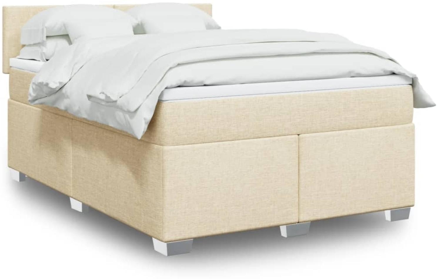 vidaXL Boxspringbett mit Matratze Creme 160x200 cm Stoff 3288237 Bild 1