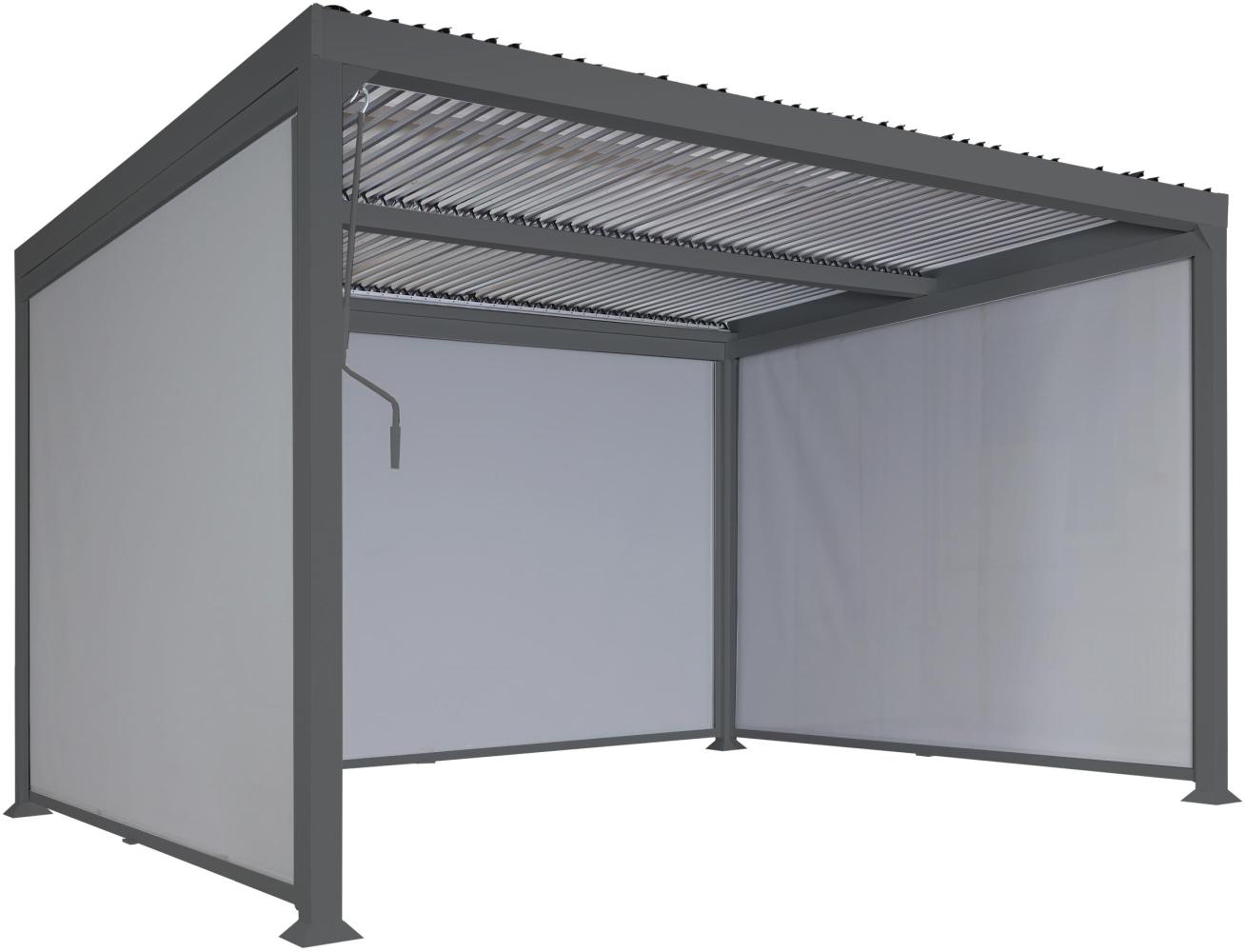 Alu Pergola HWC-L41 mit 3x Seitenwand, Lamellen-Pavillon, stabiles 8cm-Metall-Gestell 3x3m ~ anthrazit Bild 1