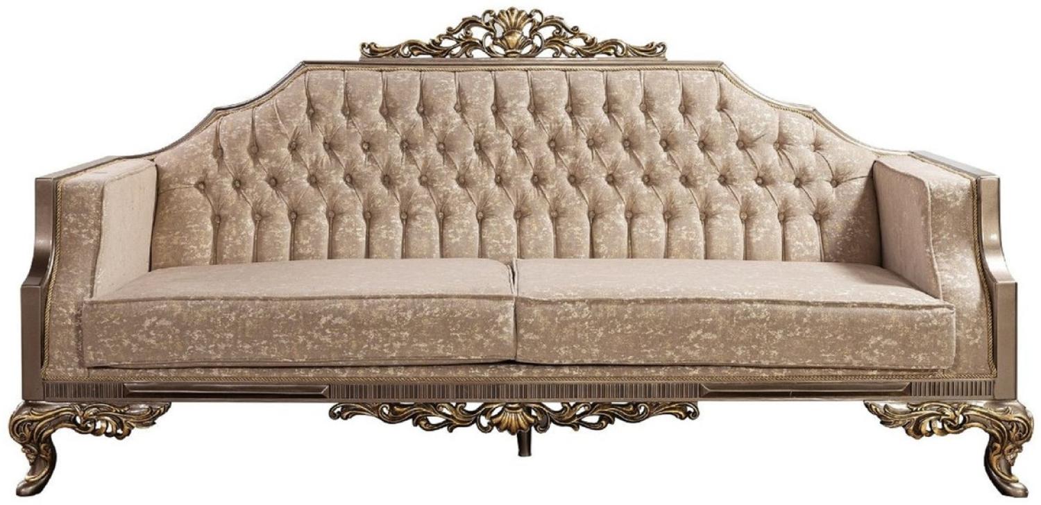 Casa Padrino Luxus Barock Sofa Grau / Beige / Silber / Gold - Prunkvolles Wohnzimmer Sofa mit Muster - Barock Wohnzimmer Möbel - Edel & Prunkvoll Bild 1