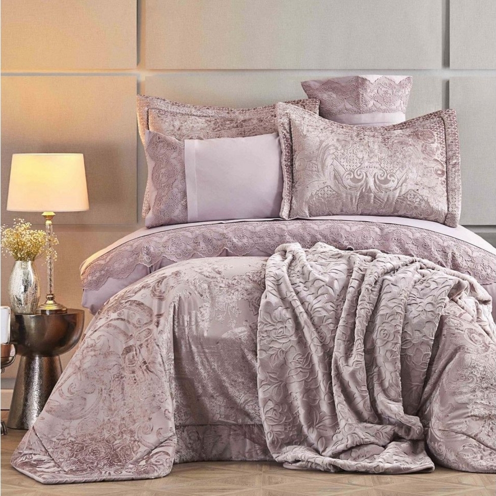 Karaca Home Bettwäsche Karaca Home Valeria Best 8 Teiliges Mitgift-Set Altrosa, Bettbezug mit Rüschen, Soft spanische Decke, Oberbett für Winter, Flexible, Stilvollen Mustern, Komfort Bild 1