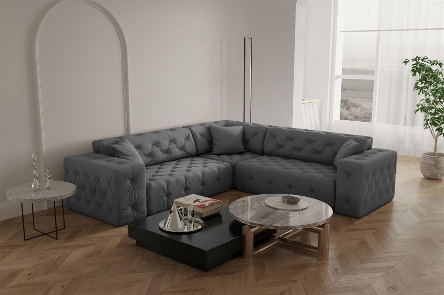 Ecksofa Designersofa CHANTAL in Stoff Opera Velvet Grau Seite Universal Bild 1