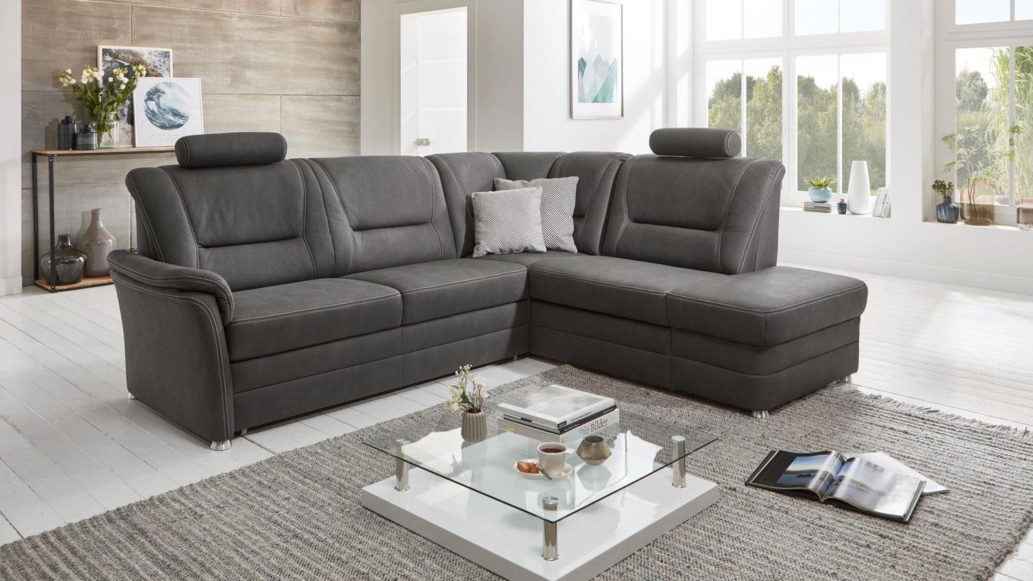 Polipol Ecksofa RAVEN L-Sofa Microfaser anthrazit mit Federkern Bild 1
