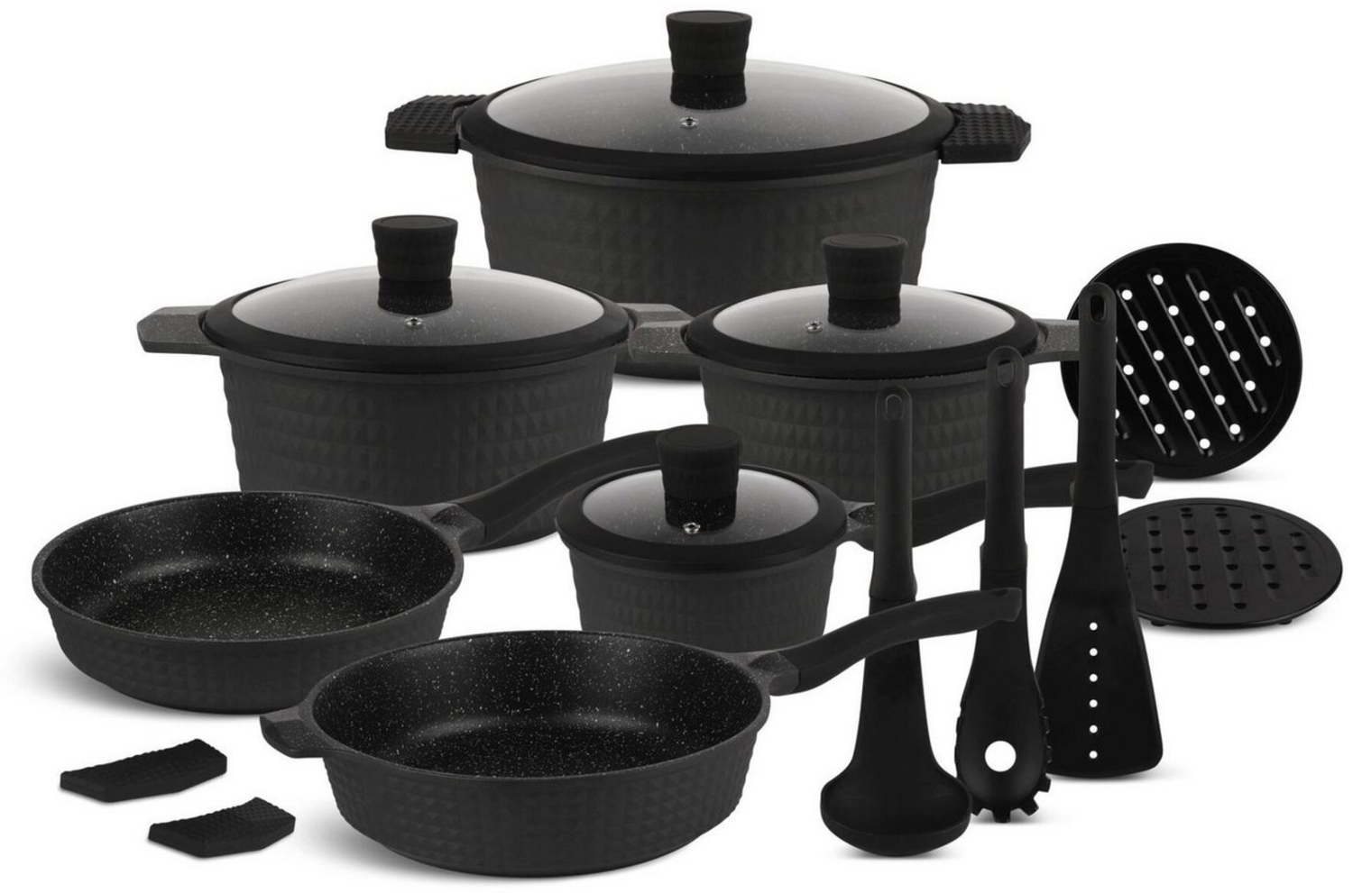 Edenberg Topf-Set 15 Tlg Schwarze Töpfe Bratpfannen und Kasserolle Glasdeckel Keramik, Aluminium, Edelstahl, Keramik (Es ist eine perfekte Geschenkidee für jeden Anlass, Bestseller-Topfset – höchste Qualität und Funktionalität) Bild 1