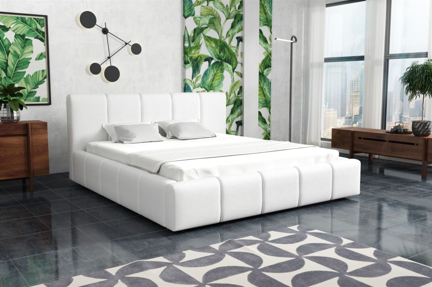 Polsterbett Bett Doppelbett GENUA Stoff 120x200cm Kunstleder Soft Weiss Bild 1