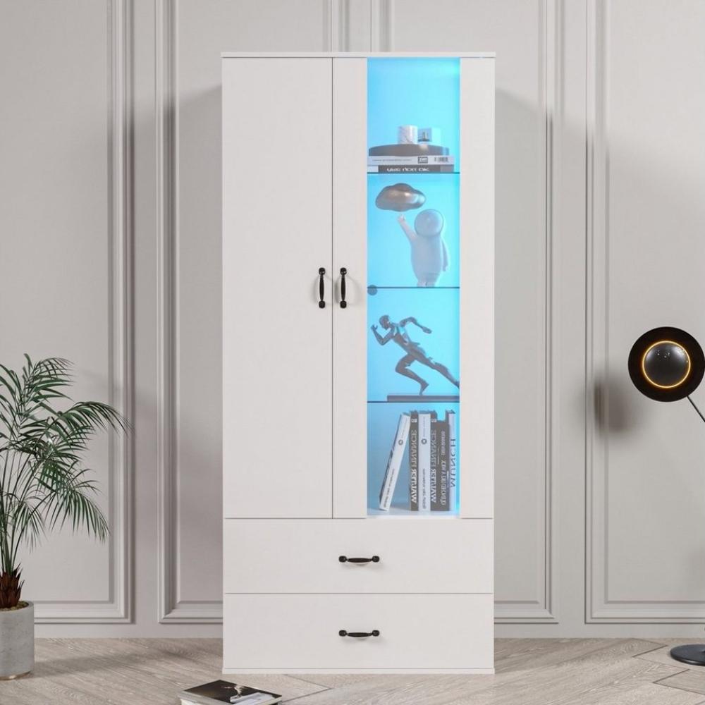 Merax Standvitrine mit LED-Beleuchtung, Hochglanz Front Vitrine mit großem Stauraum,Vitrinenschrank,Höhe: 182cm Bild 1