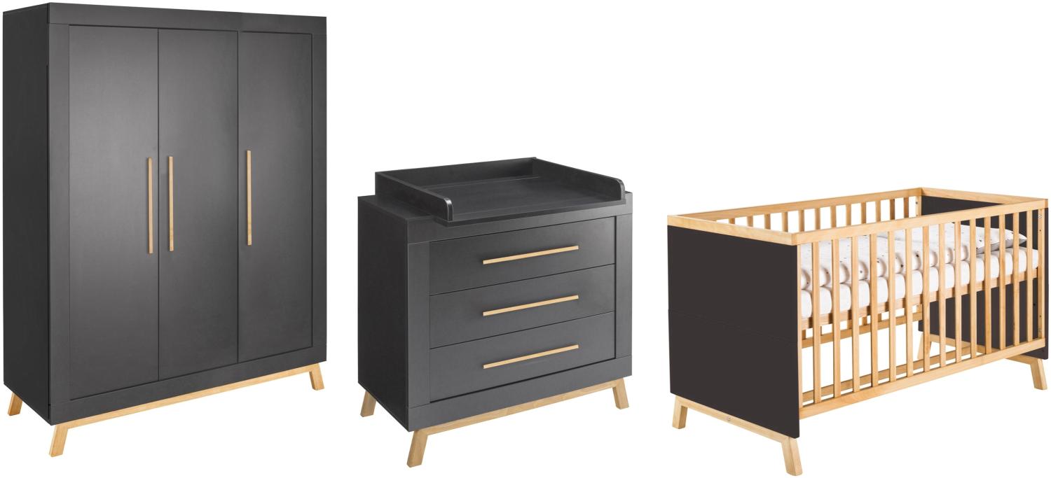 Schardt Kinderzimmer Set Miami Black Nature 4-teilig Schrank 3 Türen Bild 1