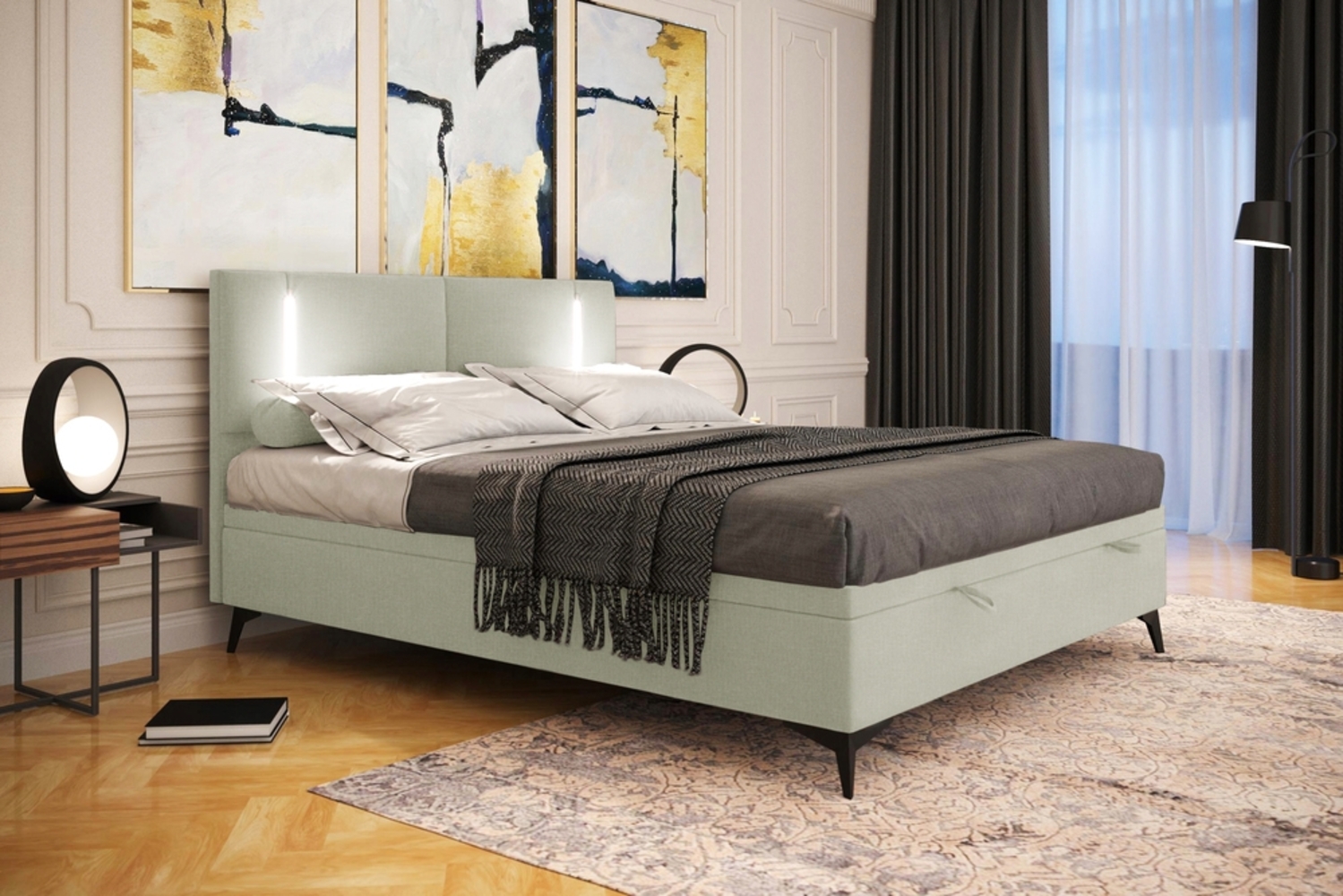 99rooms Hugette Boxspringbett Strukturstoff INARI Beige 140x200 cm Bild 1