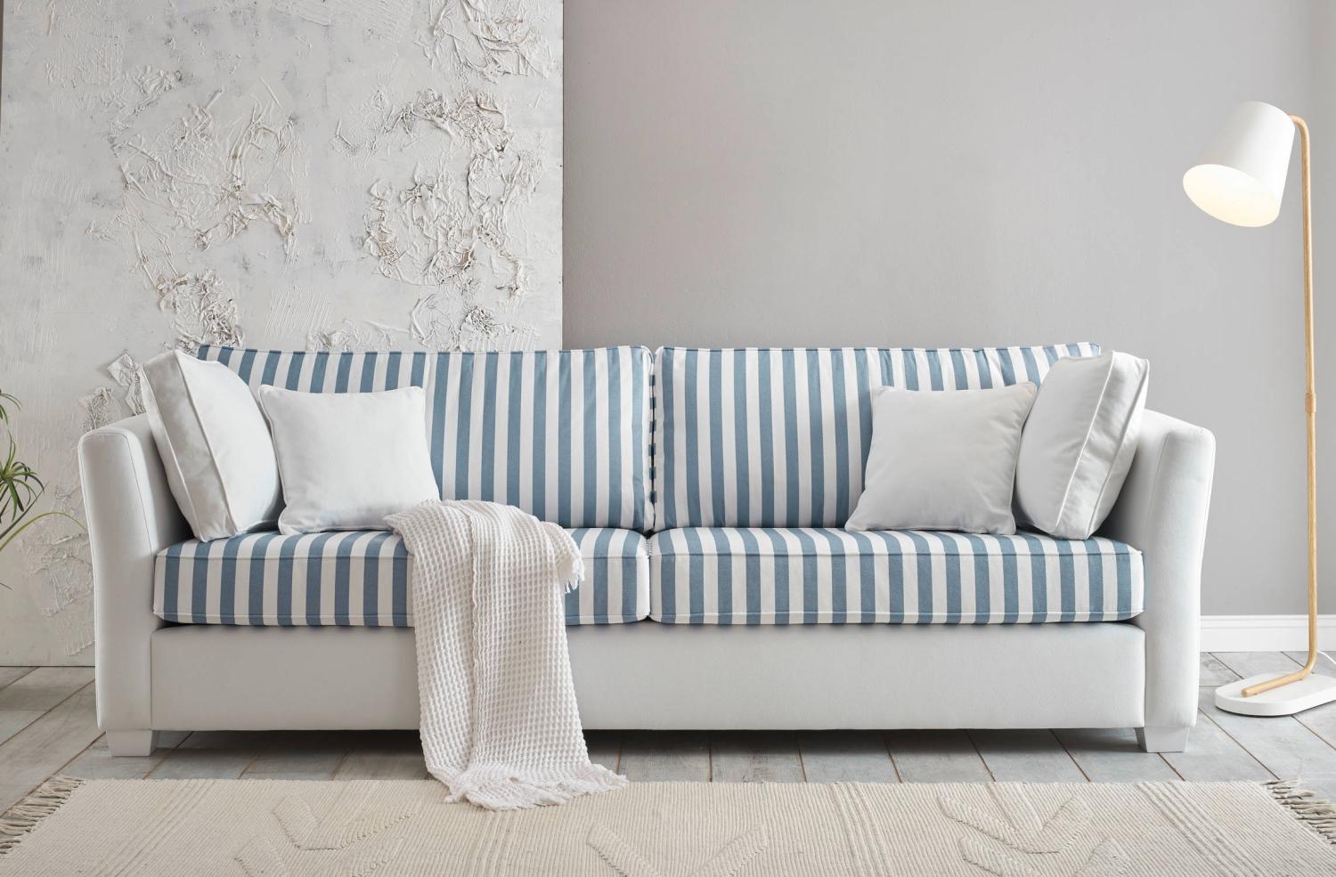 Sofa 3-Sitzer weiss blau gestreift Wales Bild 1