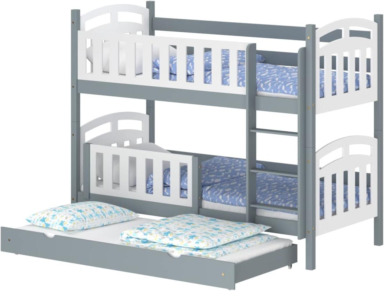 WNM Group Kinderbett Ausziehbar mit Rausfallschutz Suzie - aus Massivholz - Hochbett für Mädchen und Jungen - Absturzsicherung Ausziehbett - Kinderhochbetten 190x90 / 180x90 cm - Grau Bild 1