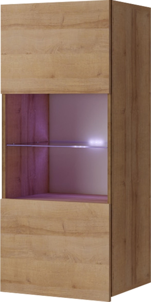Hängevitrine Calabrini BR05 (Farbe: Eiche Gold, mit blauer LED Beleuchtung) Bild 1