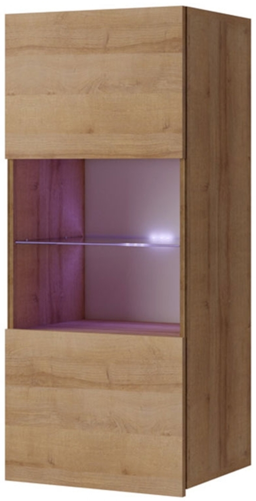 Hängevitrine Calabrini 05, mit blauer LED Beleuchtung, Farbe: Eiche Gold Bild 1