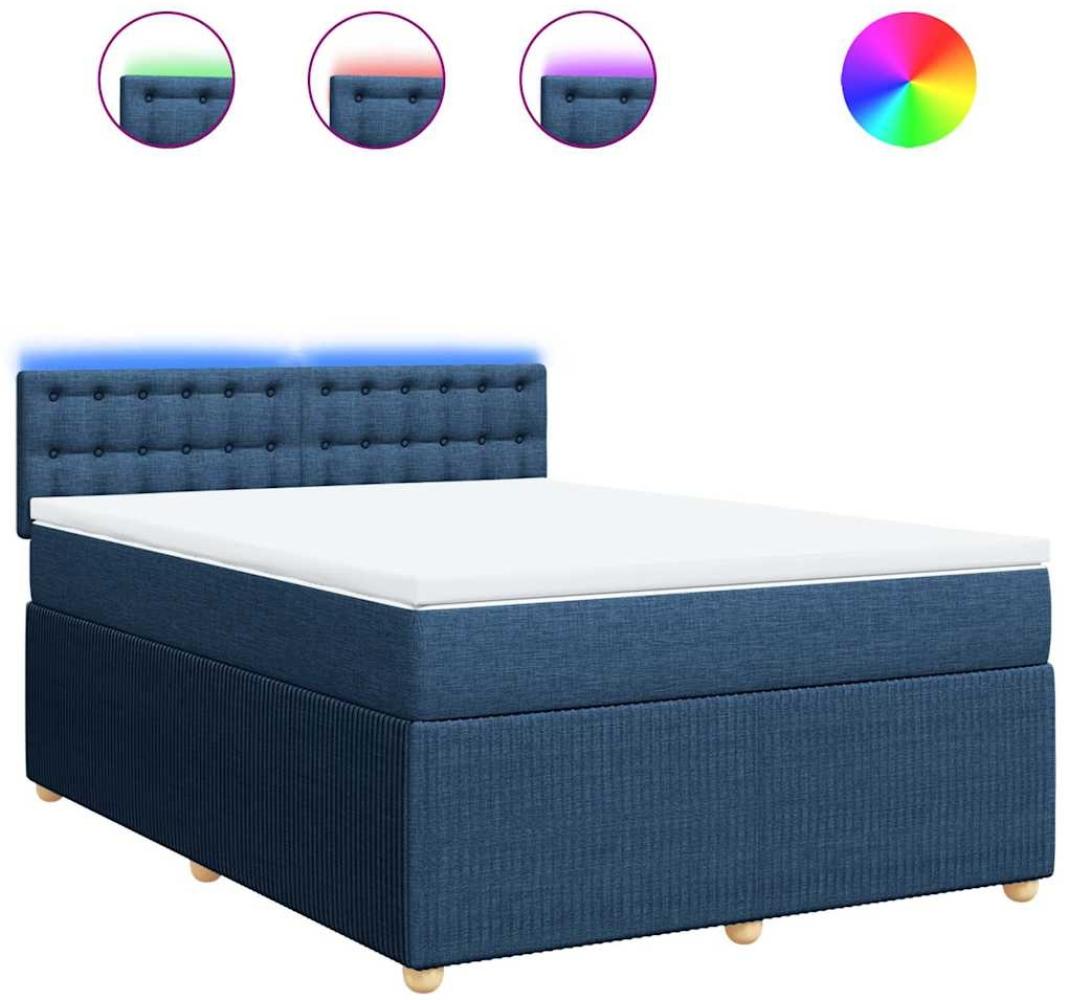 vidaXL Boxspringbett mit Matratze Blau 160x200 cm Stoff 3289827 Bild 1