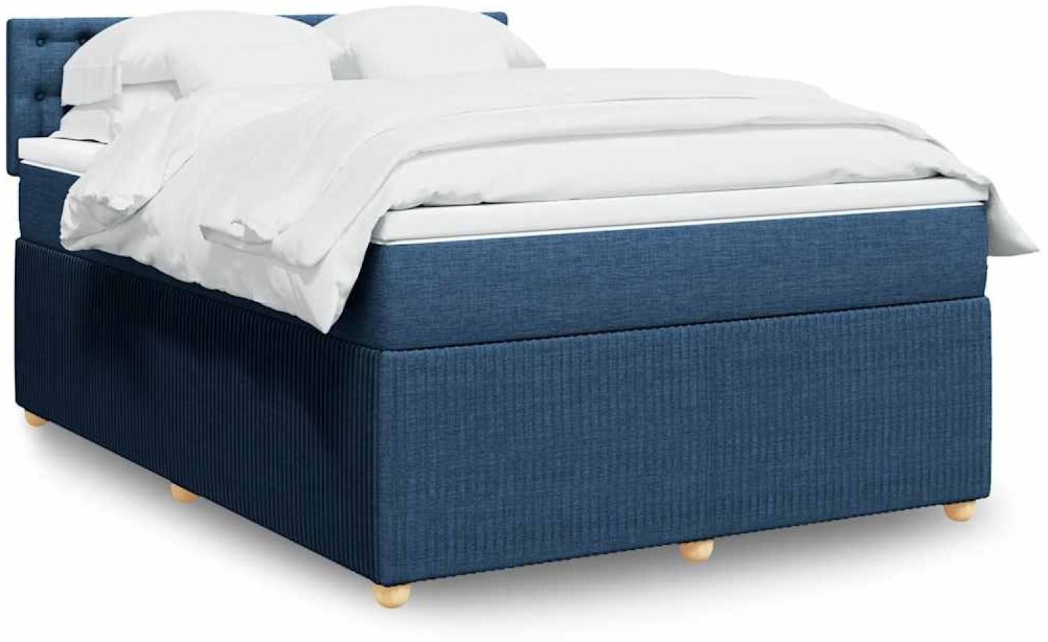 vidaXL Boxspringbett mit Matratze Blau 160x200 cm Stoff 3289827 Bild 1