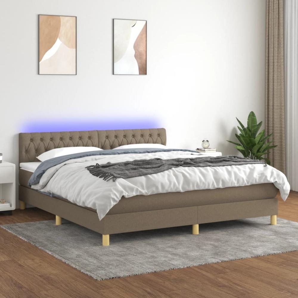 vidaXL Boxspringbett mit Matratze & LED Taupe 180x200 cm Stoff 3133977 Bild 1