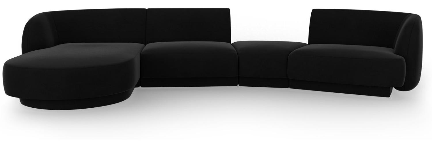 Micadoni Modulares Sofa Miley mit Recamiere 4-Sitzer Links Samtstoff Schwarz Bild 1