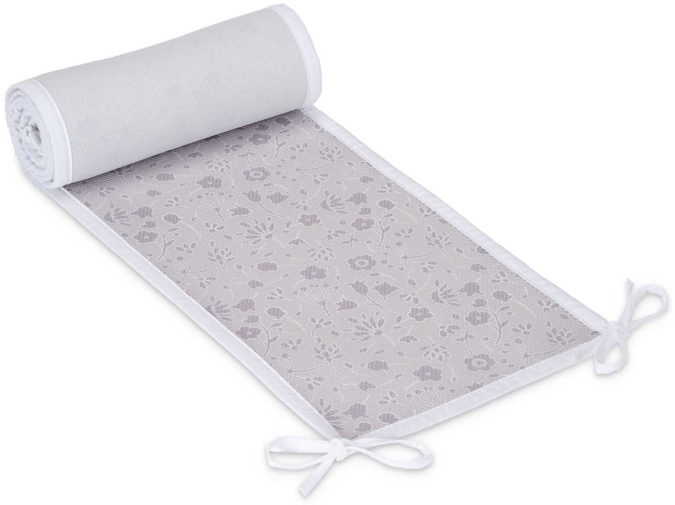 FabiMax Nestchen/Bettumrandung aus atmungsaktivem Netzstoff, 200 cm (55/90/55) - für Beistellbett Boxspring, graue Blümchen Bild 1