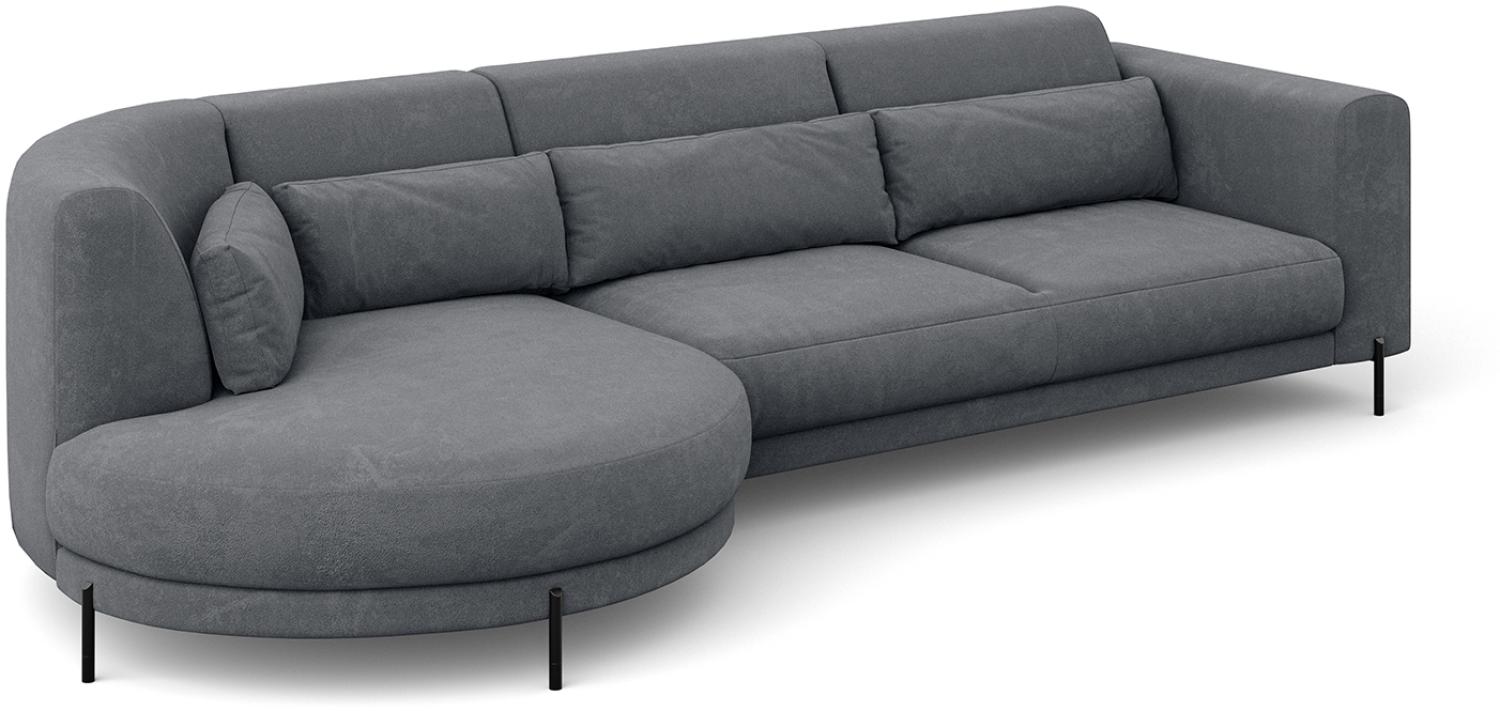 MEBLINI Ecksofa mit Kissen und Metallbeinen - Abgerundetes Sofa - Couch L-Form - Eckcouch - Wohnlandschaft - BOBBY - 319x159x89cm Links - Dunkelgrau Samt Bild 1