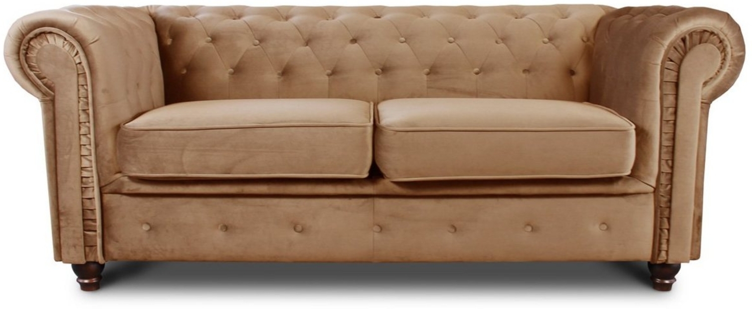 Sofa Chesterfield Asti 2-Sitzer, Couchgarnitur 2-er, Sofagarnitur, Couch mit Holzfüße, Polstersofa - Glamour Design, Velours (Beige (Velvet 28)) Bild 1