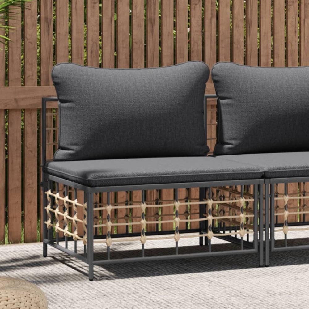 vidaXL Garten-Mittelsofa mit Dunkelgrauen Kissen Poly Rattan 364135 Bild 1