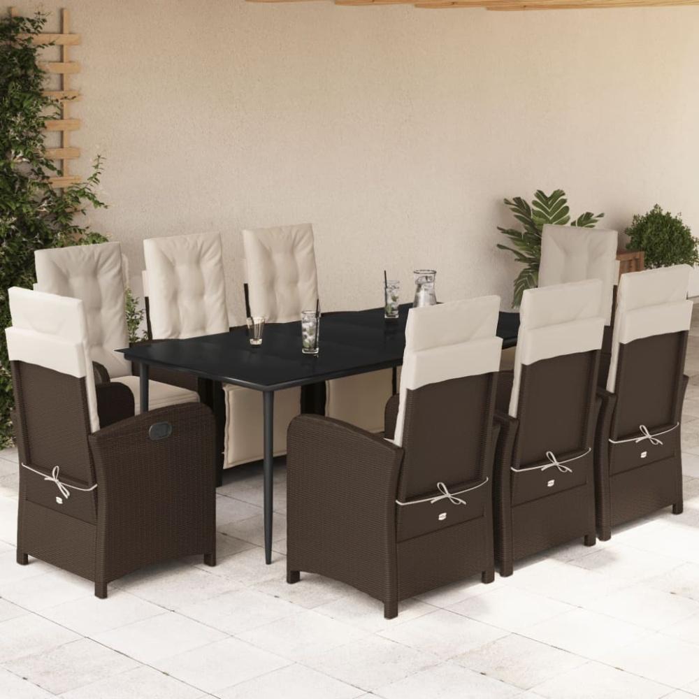 vidaXL 9-tlg. Garten-Essgruppe mit Kissen Braun Poly Rattan 3212548 Bild 1