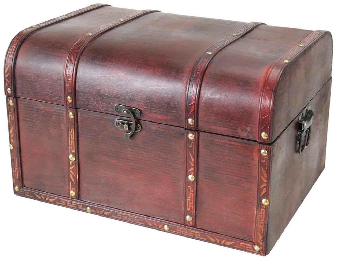 HMF Schatzkiste Handgefertigte Holztruhe Portugal, Schatzkiste mit dekorativem Metallschloss im Antik-Look, 40x30x25 cm Bild 1