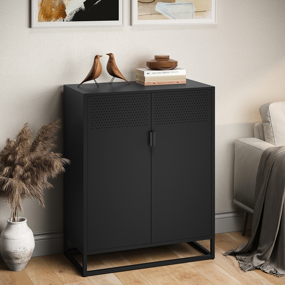 skølm 'Izar' Kommode, Metall, schwarz, 100x80x40 cm, Metallschrank mit 2 Fächern Bild 1