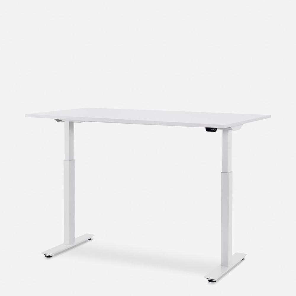 140 x 80 cm WRK21® SMART - Weiss Uni / Weiss elektrisch höhenverstellbarer Schreibtisch Bild 1