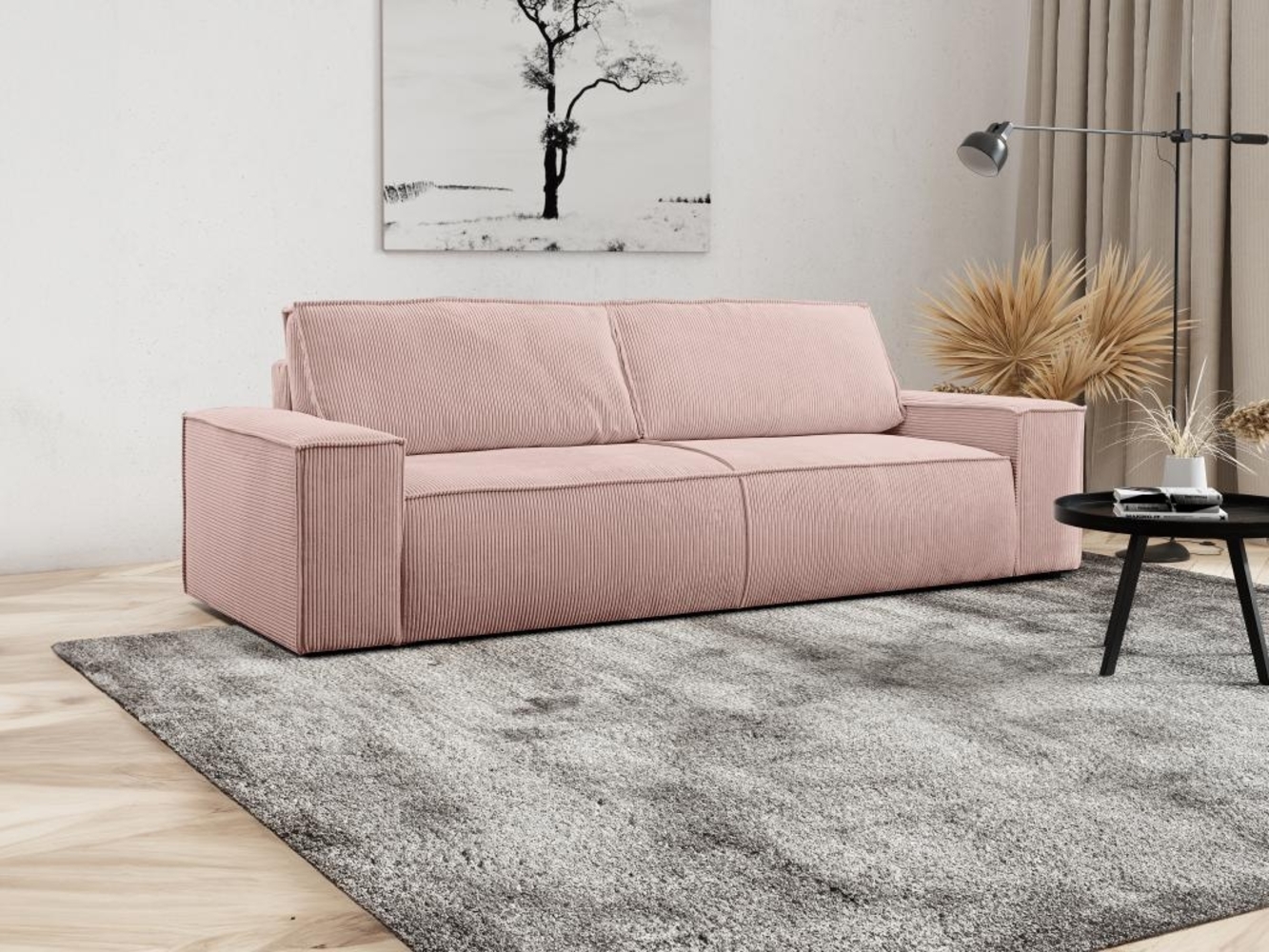 Vente-unique - Schlafsofa 4-Sitzer - Cord - Puderrosa - AMELIA Bild 1