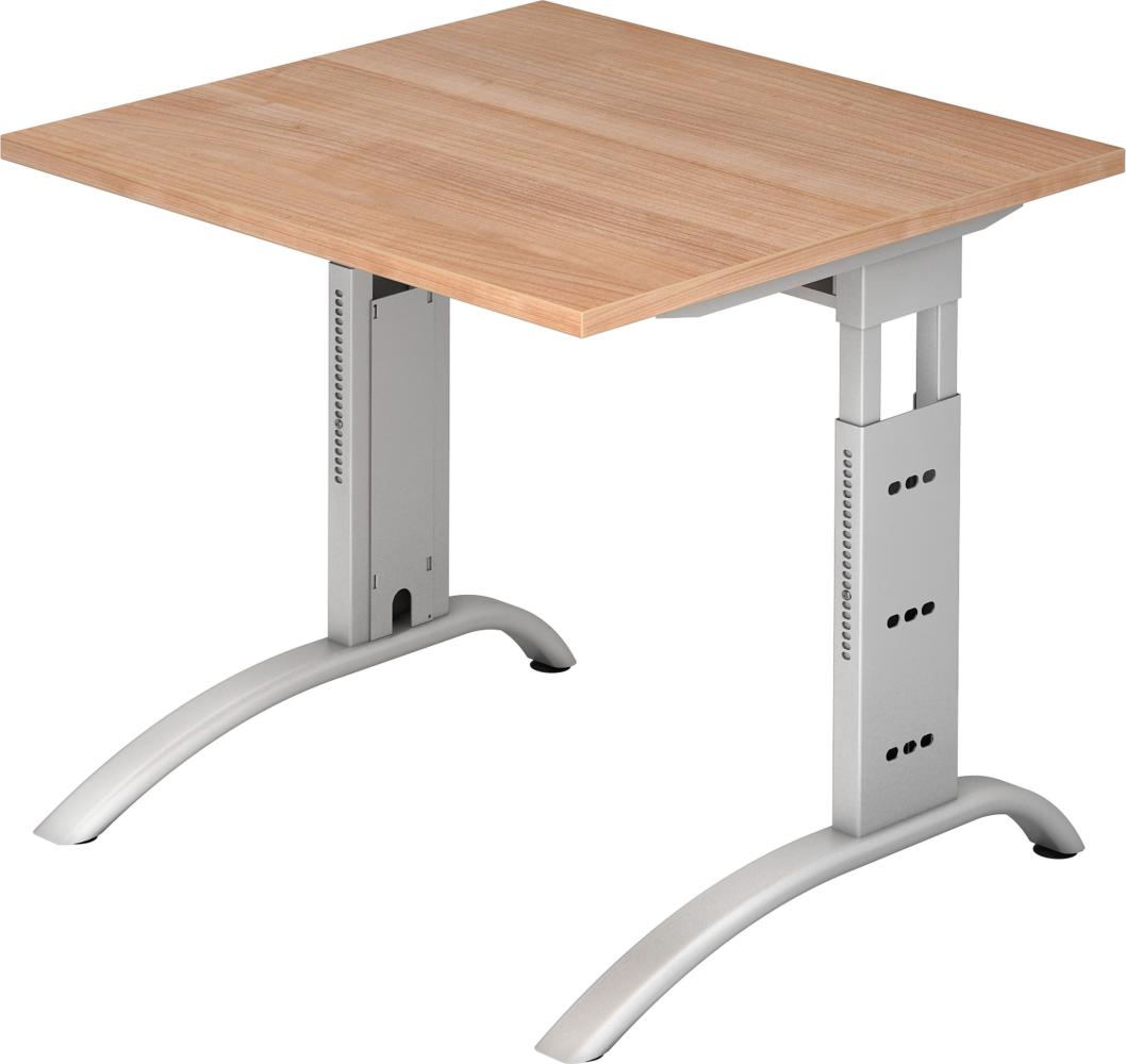 bümö manuell höhenverstellbarer Schreibtisch 80x80 cm in Nussbaum - PC Tisch höhenverstellbar & klein, höhenverstellbarer Tisch Büro, kleiner Computertisch verstellbar, F-Serie, FS-08-N-S Bild 1