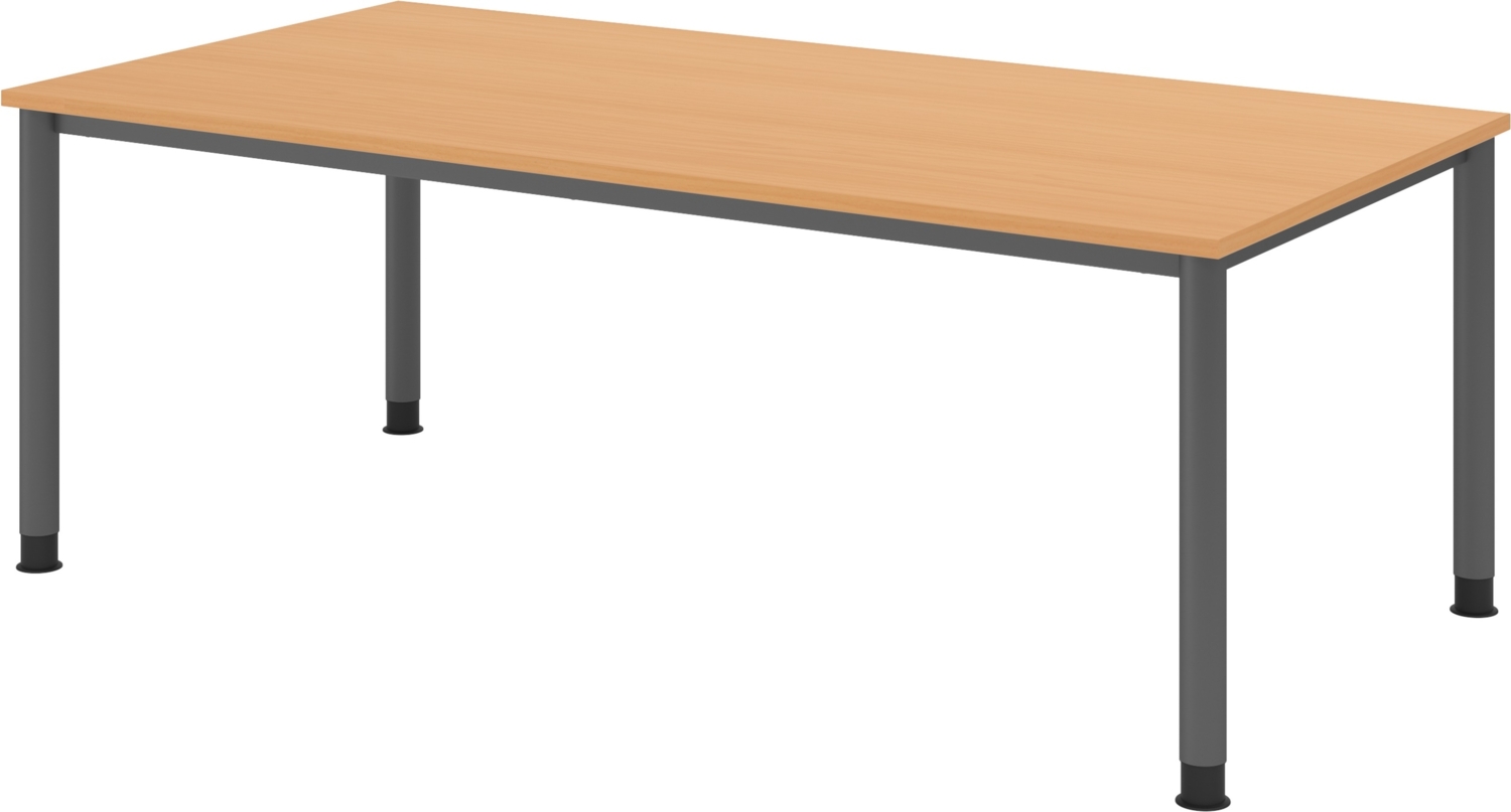 bümö höhenverstellbarer Schreibtisch H-Serie 200x100 cm in Buche, Gestell in Graphit - PC Tisch für's Büro manuell höhenverstellbar, Computertisch verstellbar, HS-2E-6-G Bild 1