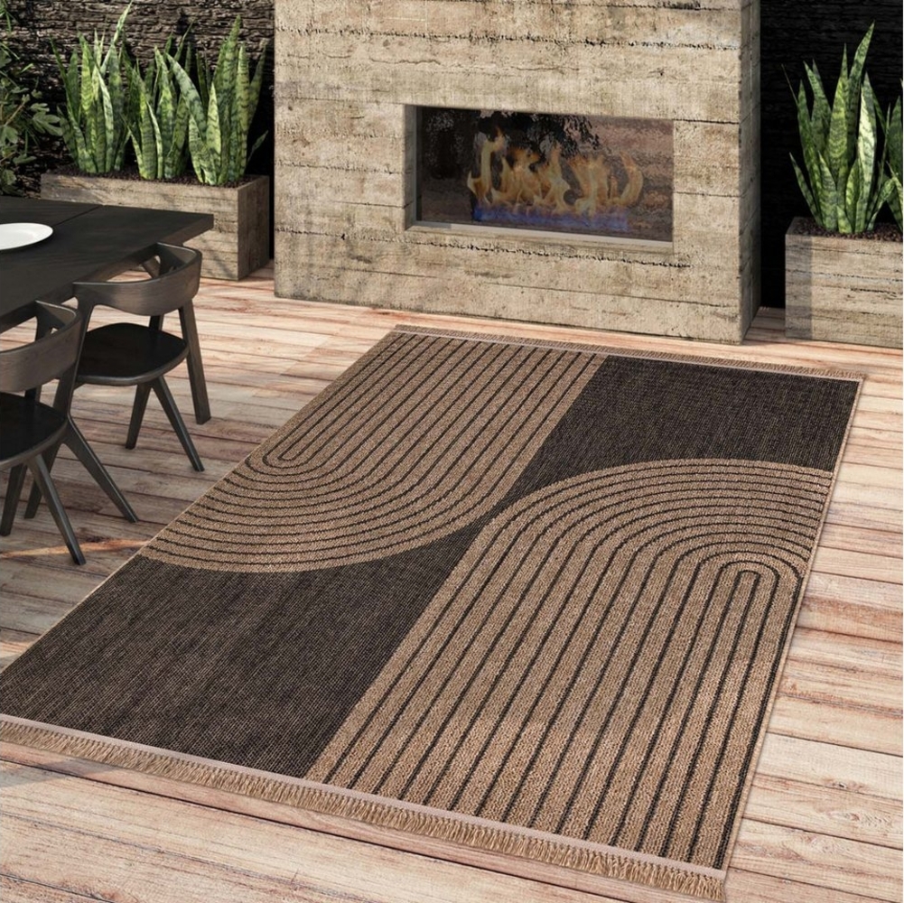 TaraCarpet Teppich Outdoor & Indoor Teppich wetterfest Borneo Premium Sisal-Jute-Optik, rechteckig, Höhe: 7 mm, Balkon Terrasse Wintergarten Welle anthr. Wohnzimmer Esszimmer 80X150 Bild 1