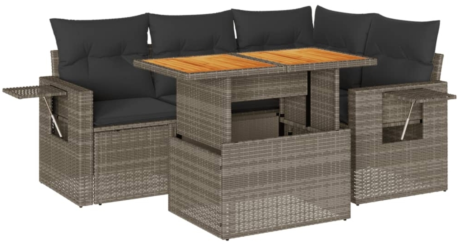 vidaXL 5-tlg. Garten-Sofagarnitur mit Kissen Grau Poly Rattan 3327147 Bild 1