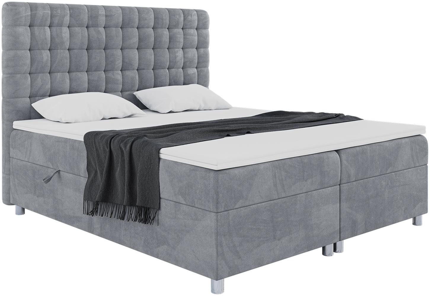 MEBLINI Boxspringbett ASTON 160x200 cm mit Bettkasten - H3/Grau Samt Polsterbett - Doppelbett mit Topper & Taschenfederkern-Matratze Bild 1