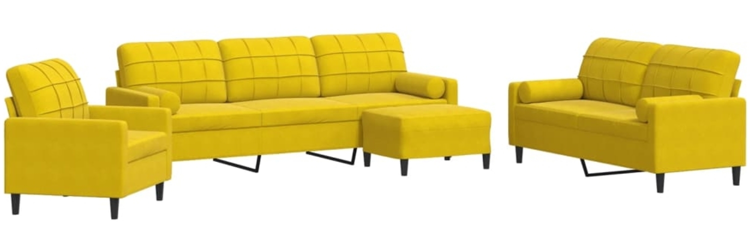 vidaXL 4-tlg. Sofagarnitur mit Kissen und Nackenrollen Gelb Samt 3278467 Bild 1