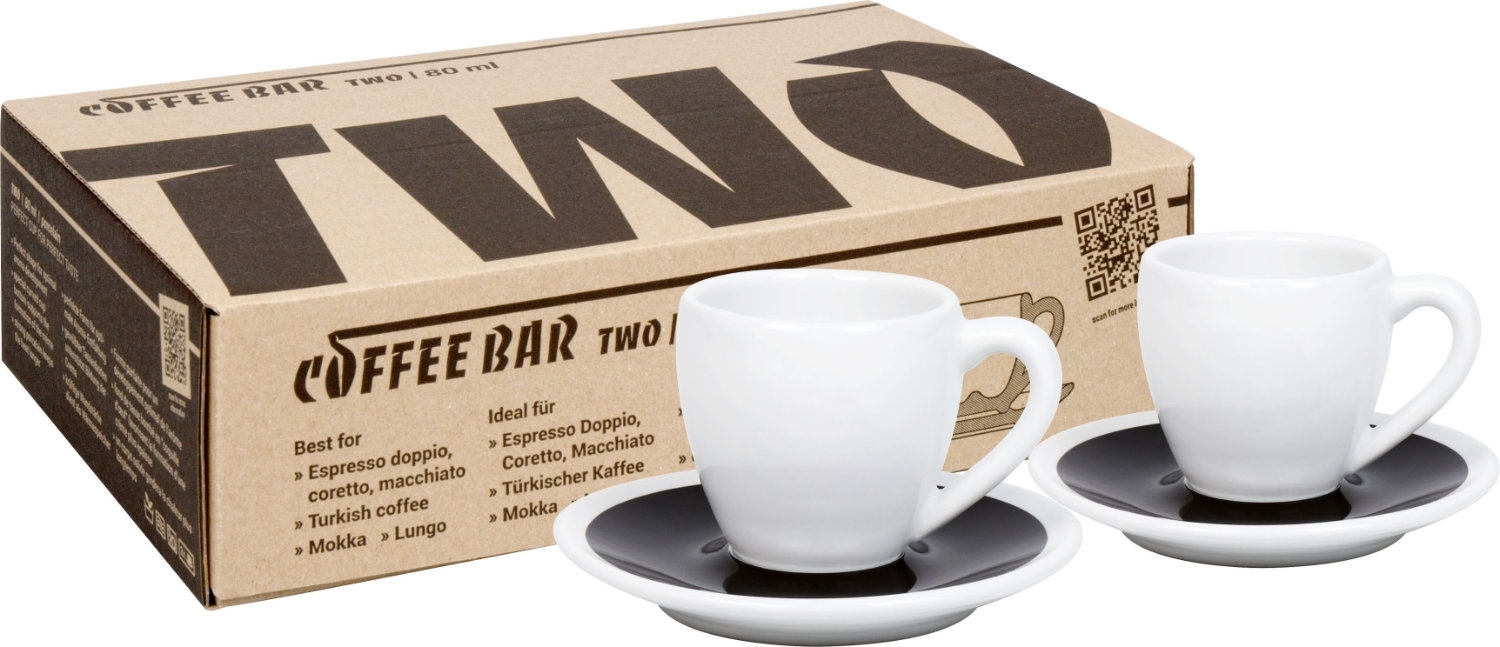 KÖNITZ 2er Set Coffee Bar TWO Espressotasse mit Untertasse 80 ml Black & White im Geschenkkarton Bild 1
