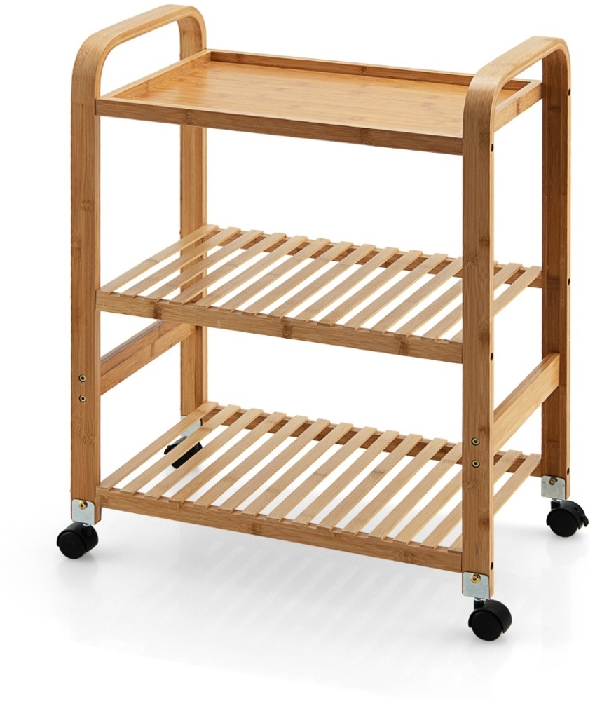 Servierwagen 3-Stöckiger Rollwagen aus Bambus 58 x 33 x 76 cm Natur Bild 1