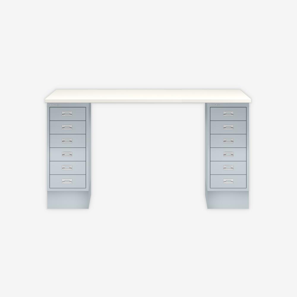 MultiDesk, 2 MultiDrawer mit 6 Schüben, Dekor Weiß, Farbe Lichtgrau, Maße: H 740 x B 1400 x T 600 mm Bild 1