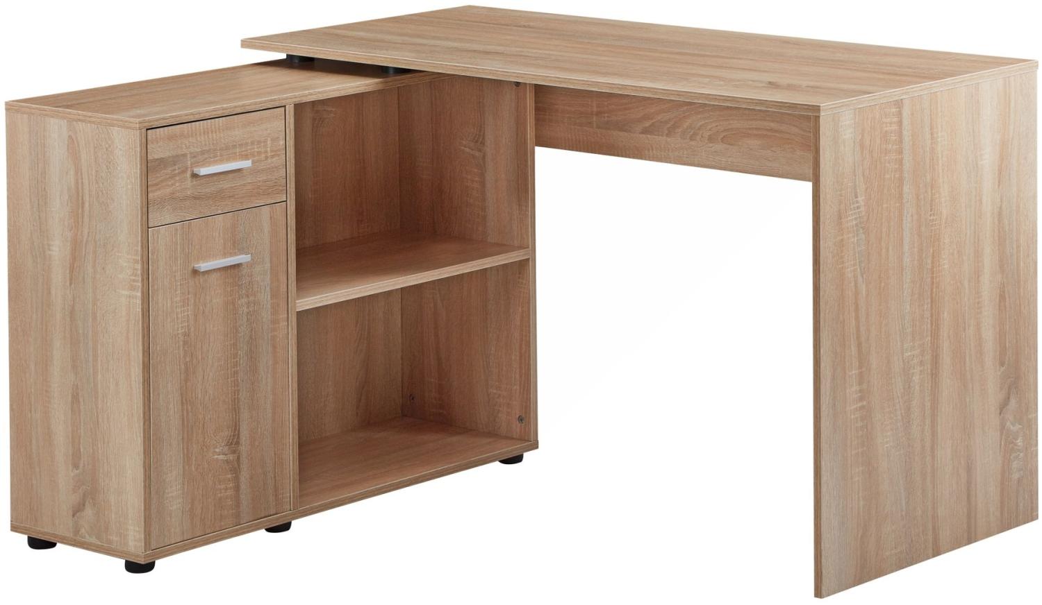 Kadima Design Schreibtisch mit Regal-Platte: Drehbares Design, Melaminharz-Beschichtung, Schublade/Tür. Beige, 120x107x75 cm Bild 1