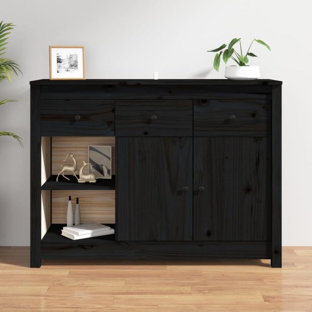 Sideboard Schwarz 100 x 35 x 74 cm Massivholz Kiefer [814558] Bild 1