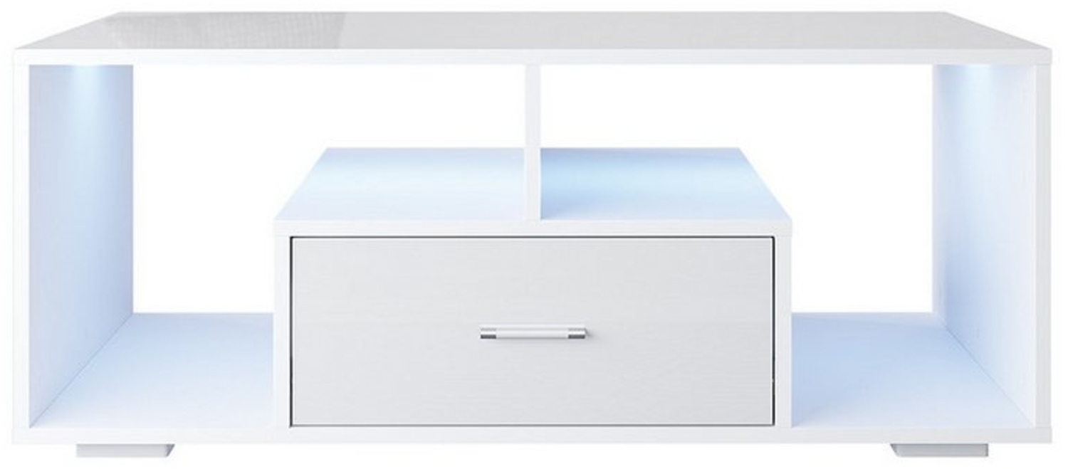 SONNI Couchtisch Couchtisch, Kaffeetisch, Sofatisch, 100x55x40cm, modern Design, weißhochglanz, 2 Schubladen und offenen Ablagefächern Bild 1