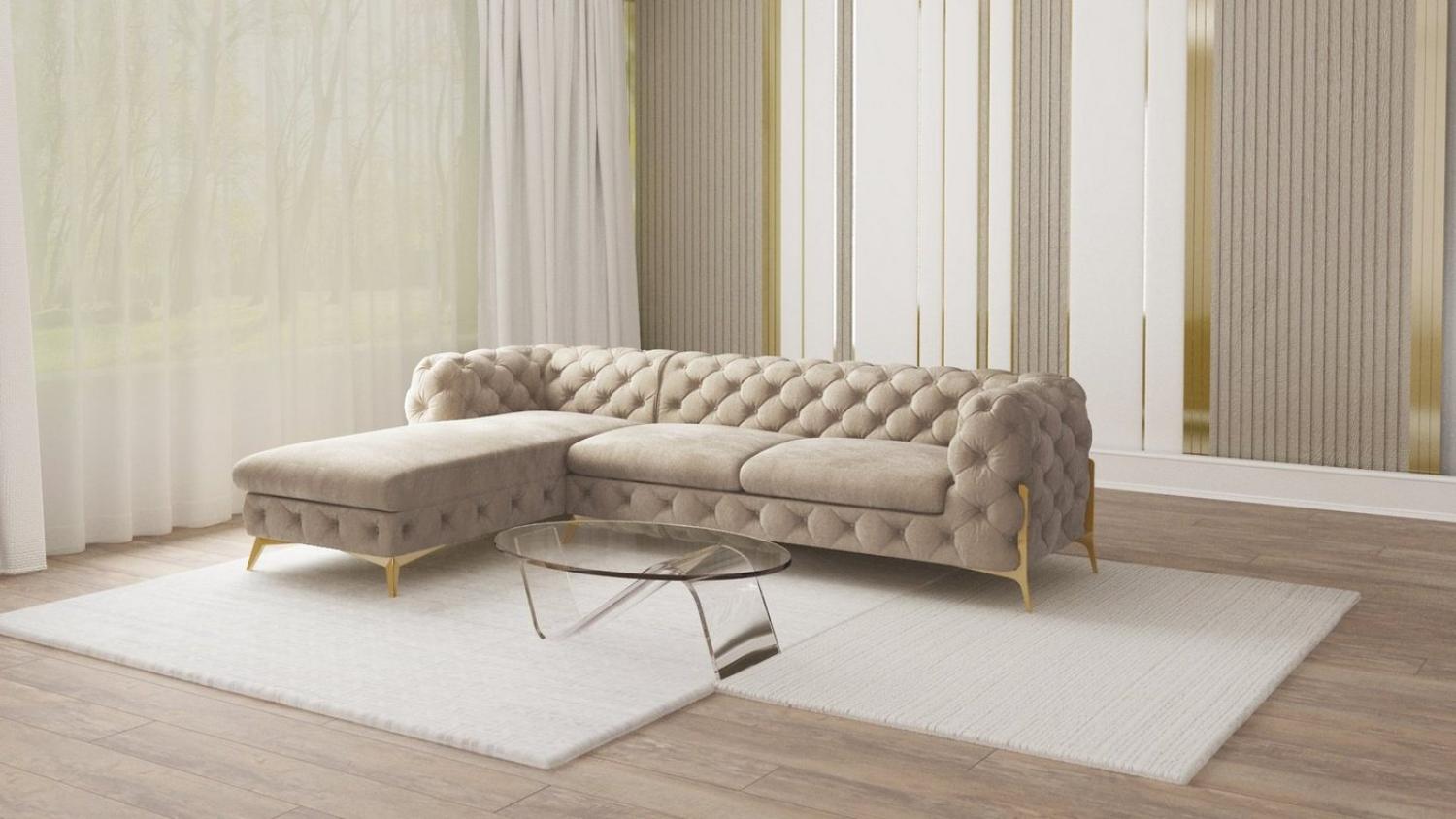 S-Style Möbel Ecksofa mit Ottomane Chesterfield Ashley mit Goldene Metall Füßen, Ottomane links oder rechts bestellbar, mit Wellenfederung Bild 1