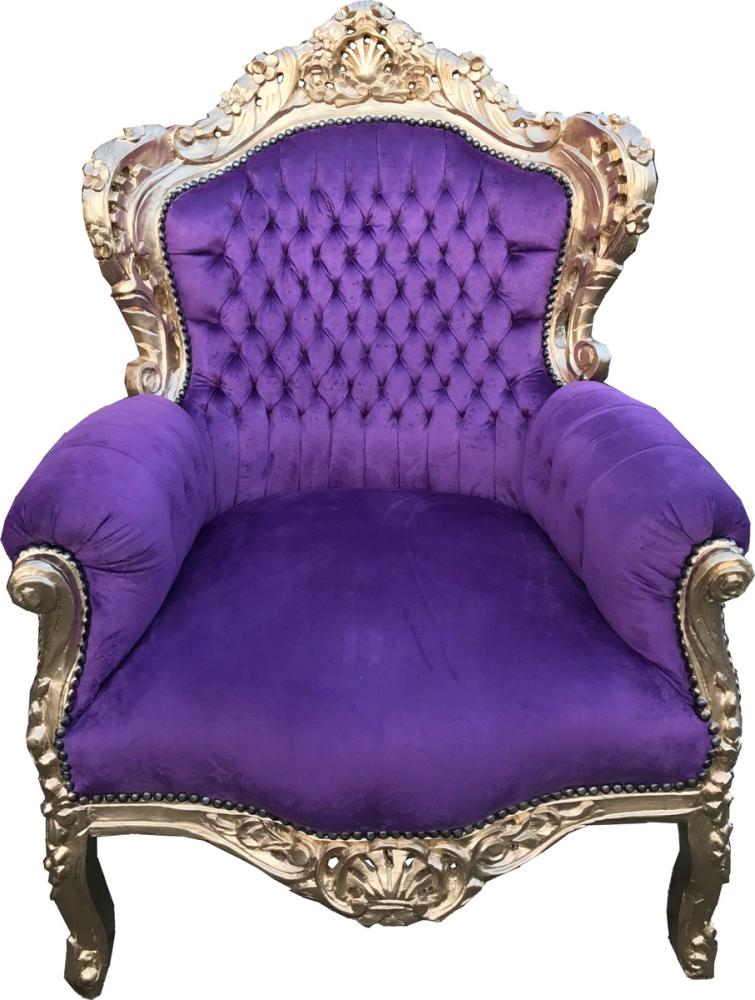 Casa Padrino Barock Sessel "King" Lila / Gold 85 x 85 x H. 120 cm - Barock Wohnzimmer Möbel Bild 1