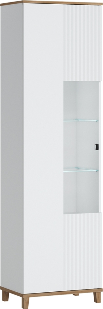 Vitrinenschrank Vitrine PLYMOUTH-129 in weiß mit Eiche Nb, B/H/T ca. 60,8/208,4/40 cm Bild 1