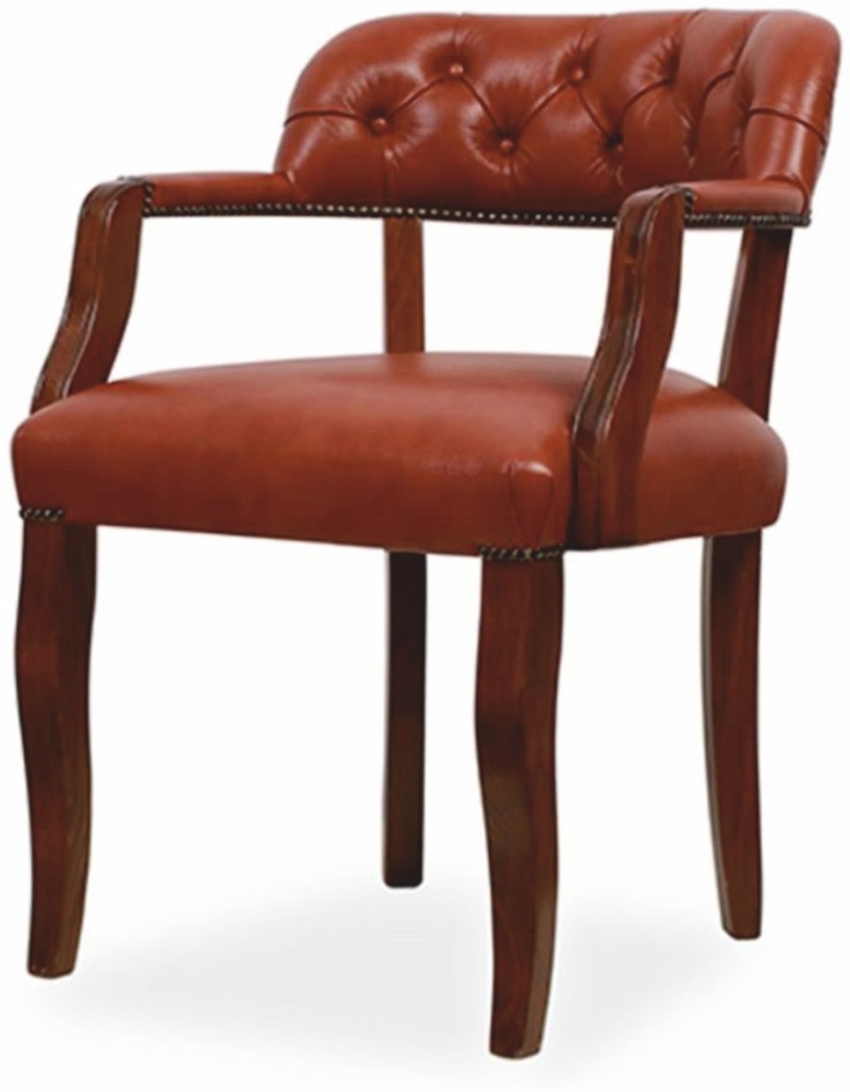 Casa Padrino Luxus Chesterfield Leder Esszimmer Stuhl mit Armlehnen Braun H. 77 cm - Echtleder Möbel Bild 1