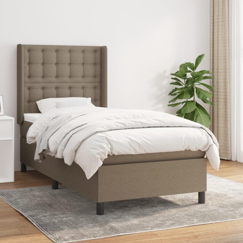 vidaXL Boxspringbett mit Matratze Taupe 100x200 cm Stoff 3131733 Bild 1