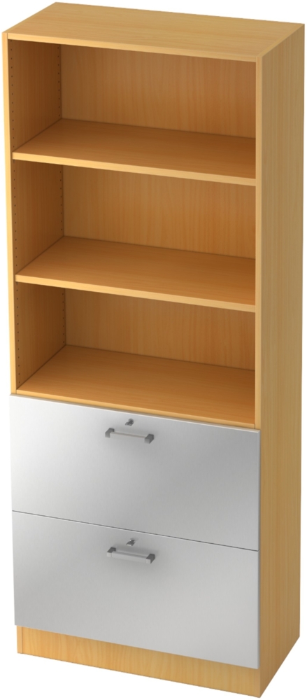 bümö office Aktenschrank mit Hängeregister-Schubladen abschließbar, Büroschrank Holz, 80cm breit in Buche/Silber - Hängeregistratur für Hängeordner, Büro Schrank mit Chromgriffen, 7300-6-S-CE Bild 1